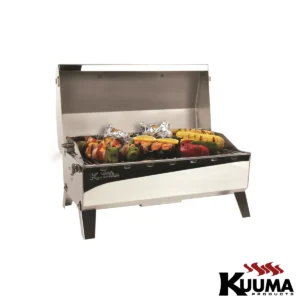 58110 kuuma charcoal grill folded legs and food