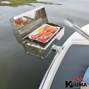 58138 kuuma gas grill motorboat rail mounted open lid grilling food