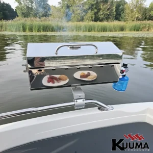 58139 kuuma gas grill motorboat rail mounted campingaz lake greenery