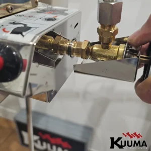 58269 kuuma 160 valve installation closeup brass connection