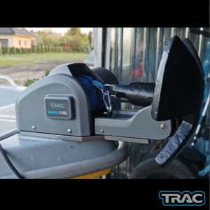 69004 trac angler 30 auto deploy electric winch detail mounted on plate on boat
