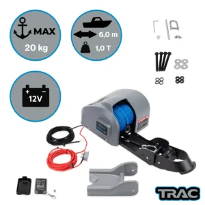 69005 trac deckboat 40 auto deploy complete set on white background electric winch roll