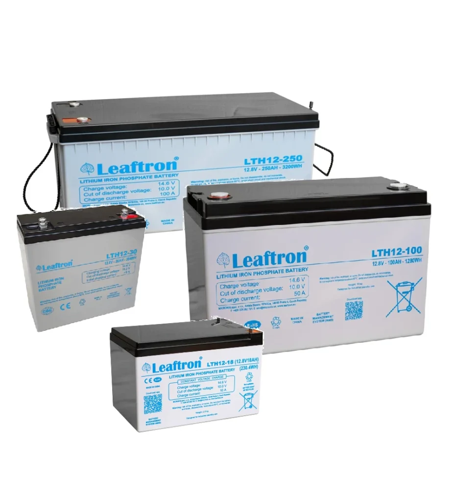 Asortyment akumulatorow Leaftron litowe lithium.lifepo4 biale tlo