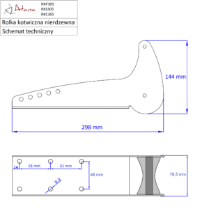 Rolka kotwiczna nierdzewna RKP305 kotwice river grzybek schemat techniczny