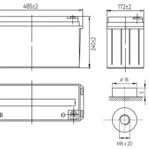 Leaftron LTG12-150 – schemat techniczny z wymiarami 485×172×240 mm