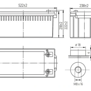 Leaftron LTG12-200 – schemat techniczny z wymiarami 522×238×222 mm
