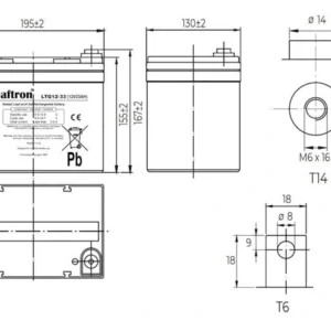 Leaftron LTG12-33 – schemat techniczny z wymiarami 195×130×167 mm