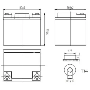 Leaftron LTG12-40 – schemat techniczny z wymiarami 197×165×170 mm