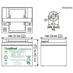 Leaftron LTG12-50 – schemat techniczny z wymiarami 199×166×171 mm
