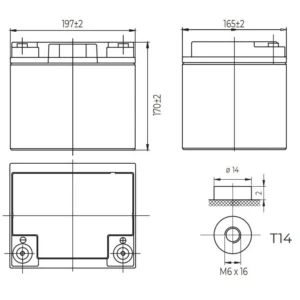 Leaftron LTG12-50 – schemat techniczny z wymiarami 197×165×170 mm