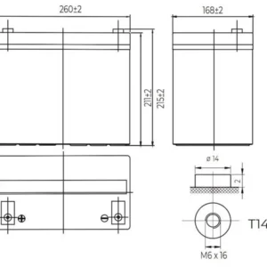Leaftron LTG12-75 – schemat techniczny z wymiarami 260×168×215 mm