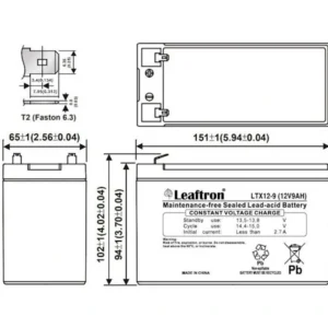 Leaftron LTX12-9 – schemat techniczny z wymiarami 151×65×94 mm