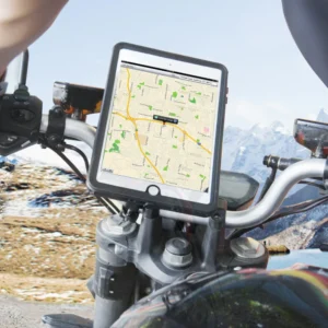 X69T Bar Mount with quick release TYPE T for ActiveKEY tablet installed on motorcycle