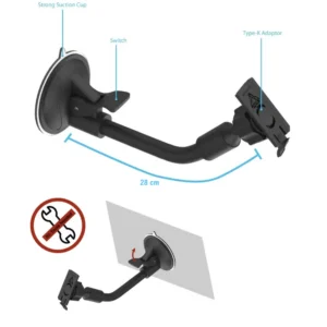 X94K Flexi Arm Suction Cup Mount SHORT TYPE K For ActiveKEY dimensions
