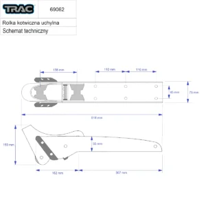 Rolka kotwiczna nierdzewna uchylna trac 69062 scemat techniczny