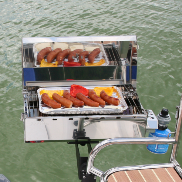 Kuuma gas grill mounted on the yacht's railing